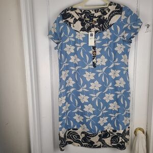 Gap Womens 100% Linen Short Sleeve Drees Blue,white And Black Size 8